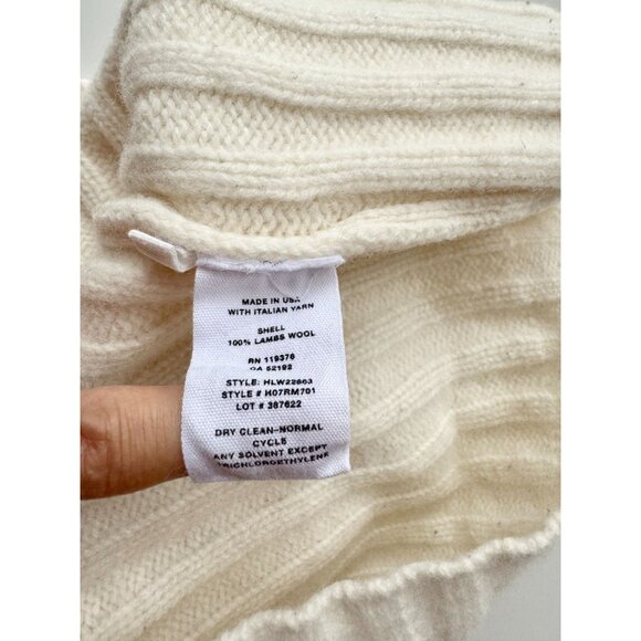 HELMUT LANG Re-Edition Ivory 100% Wool Ribbed Knit Cut-Out Elbow Sweater, Size M - Picture 15 of 16